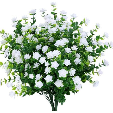 Lot de 4 fleurs artificielles blanches décoratives, Décoration intérieure et extérieure, Résistantes aux UV et intempéries, Haute qualité réaliste, Sans entretien, Pour jardin, balcon, bureau, mariage (1/4)