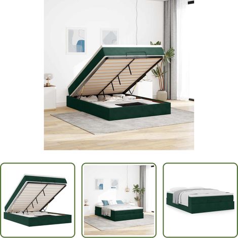 Matratze -  Ottoman-Bett mit Matratze Dunkelgrün 140x190 cm Samt