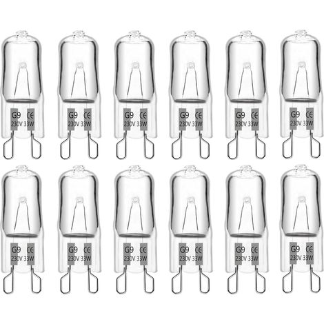 Ampoule Halogene G9 33W 230V 460LM Dimmable Blanc Chaud 2700K, 300°C Résistant Ampoule Capsule G9 pour Four, Micro-Ondes, Lustres, Paysage, Lot de 12 [Classe énergétique G] (1/5)
