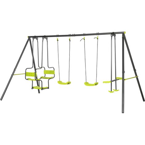 4-teiliges Schaukelset, Schaukelgestell, Maße 3,55 m (L) x 1,84 m (B) x 1,86 m (H), korrosionsbeständiges, PE-epoxidbeschichtetes Metall, grau