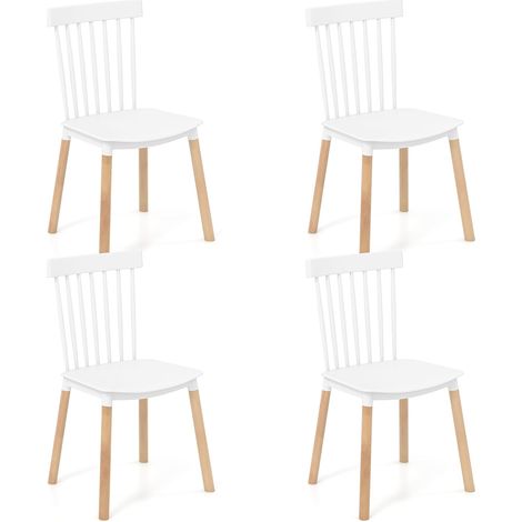 COSTWAY Set 4 Sedie da Pranzo Windsor 51,5 x 48 x 83 cm, Sedie da Cucina Moderno con Schienale a Spindle e Sedili Curvati, Gambe in Faggio e Punte Antiscivolo (Bianco) (1/5)