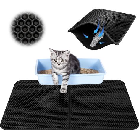 Tapis de Litière pour Chat 90x60cm, Imperméable et Non Toxique, Conception Pratique à Grands Trous pour Bac à Litière (1/5)