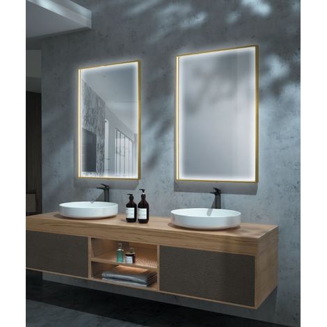 Espejo de baño rectangular con iluminación periférica integrada y marco Modelo ABILITY Amarillo 120x80