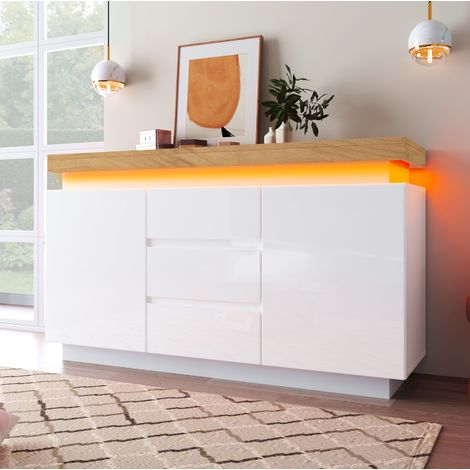 Aparador LED 2 puertas y 3 cajones 140 cm HAVRYA (1/5)