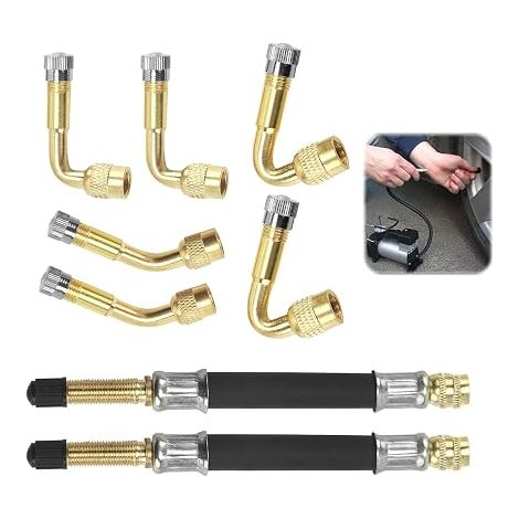 Tyre Valve Extension, 45° 90° 135° Air Tyre Valve Adapter Valve Extensions, Brass Valve Extension, Tyre Stem Extension Kit for Cars, Motorcycles (1/4)