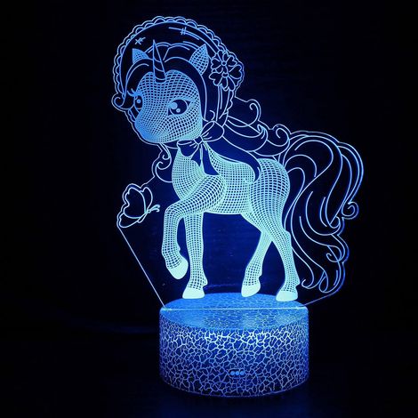 Lampe De Nuit Licorne - Effet 3D Avec Panneaux Transparent - Commande Tactile Et Télécommande - Alimentation USB Ou Piles - 16 Couleurs Et 4 Modes Dégradés - 1 Pièce