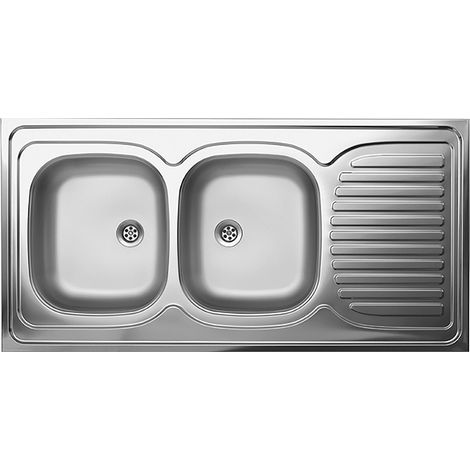 Lavello rettangolare a doppia vasca in metallo Kuchinox con gocciolatoio in acciaio inox (1/2)