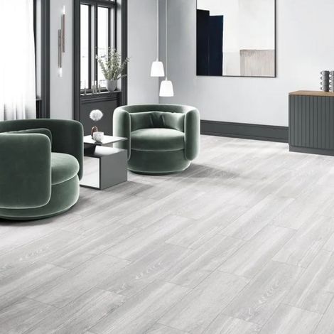 Pavimento laminato in fibra di legno con strato protettivo in corindone rovere ghiaccio ad incastro alta resistenza usura e macchie per riscaldamento (1/5)
