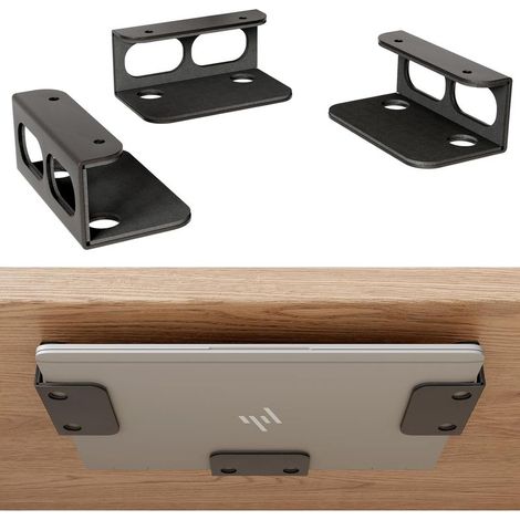 Support sous Bureau/Montage Mural Acier Renforcé de 2mm Support Métallique Multifonctionnel pour Ordinateur Portable/Tablette/Clavier/Routeur, pour Appareils Épaisseur 3,6cm (1/5)