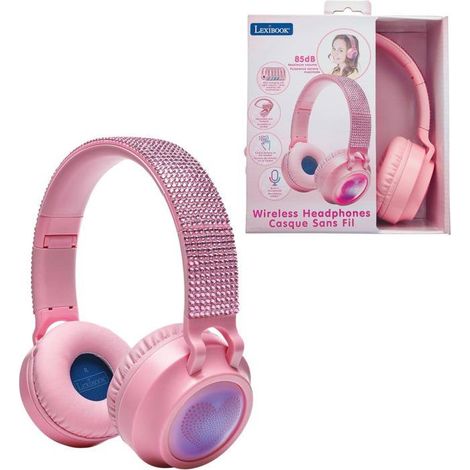 LEXIBOOK - Foldable Bluetooth and wired light-up headphones with a 3D pink rhinestone design and volume limiter (1/5)