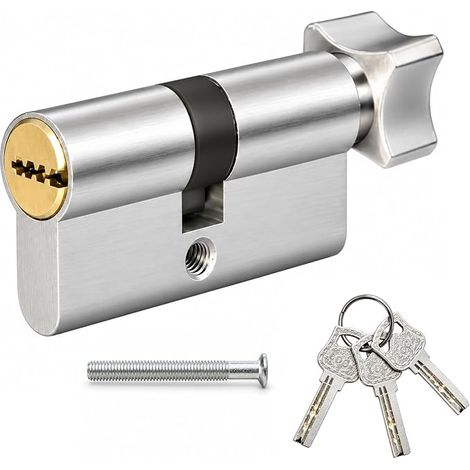 Serrure à cylindre européen, Cylindre en laiton 70 mm, Barillet de Porte avec Corps en Aluminium et Noyau en Cuivre, Serrure Remplacement pour Porte d'Entrée Maison PVC Bois Métal avec Clés (1/2)