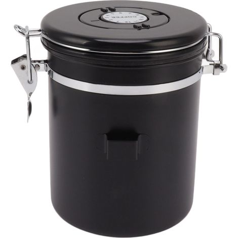 Bocal hermétique pour grains de café en acier inoxydable 304 avec valve d'échappement, indicateur de date et cuillère, 1,5L (12x15cm / 4,7x5,9in) (1/5)