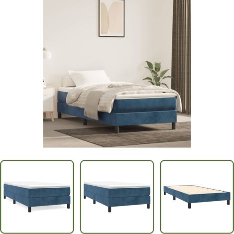 vidaXL Matelas - Cadre de lit à lattes bleu foncé 90x200 cm velours (1/5)