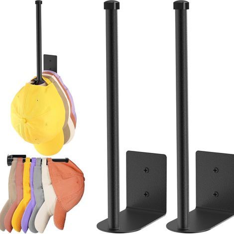 Lot de 2 crochets de rangement pour casquettes de baseball, crochets pour casquettes de baseball, cintres en acier inoxydable à utiliser adhésif ou percé au mur pour porte, chambre à coucher, (1/5)