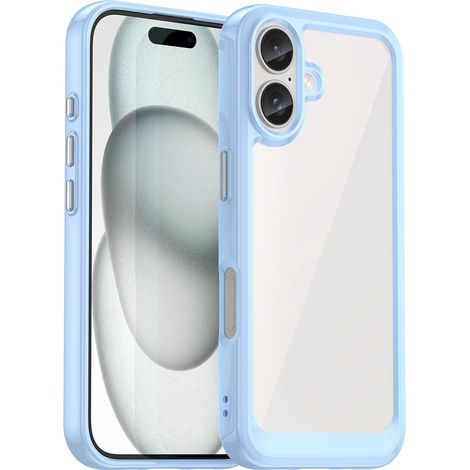 Custodia a tema spazio esterno con cornice in gel per iPhone 16 Plus - Blu (1/5)