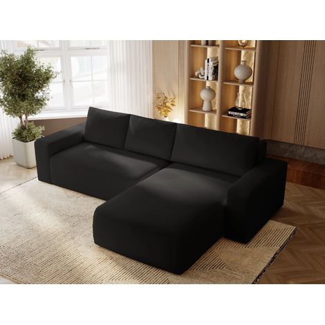 Canapé D'angle Convertible Méridienne Droite Tazones Tissu Velours Noir (1/5)