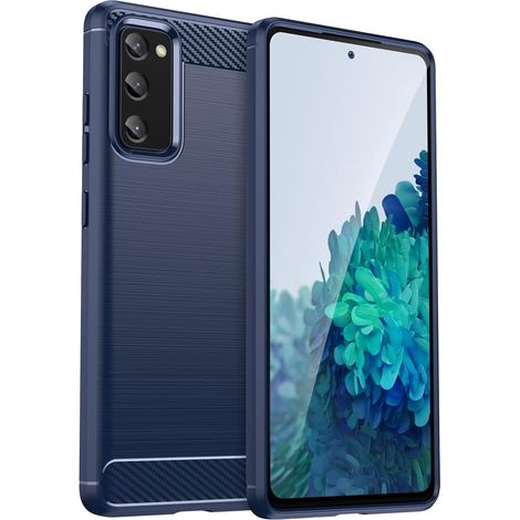 Coque pour Samsung Galaxy S20 FE 5G/4G, Housse Premium TPU Souple Texture Fibre de Carbone Etui Protection Téléphone Antichoc, Anti-Rayures, Anti-Dérapante, Silicone Case Bumper, Bleu (1/5)
