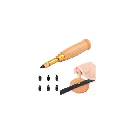 Poinçon automatique en bois pour cuir et papier – 6 pointes interchangeables (1,5 à 4 mm) – Couture artisanale, reliure, maroquinerie (1/5)