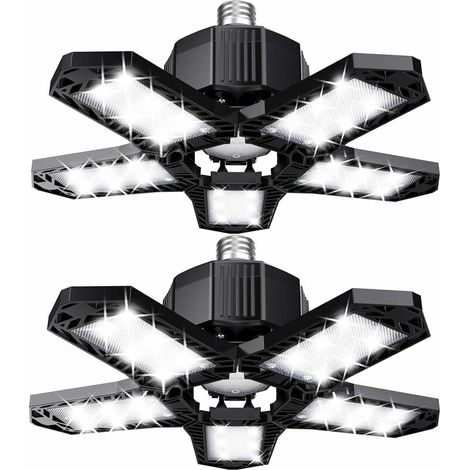 Juego de luces LED para garaje - 120 W - 12 000 lm - Lámpara de taller - Plafones deformables - Paneles E26/E27 - 2 lámparas