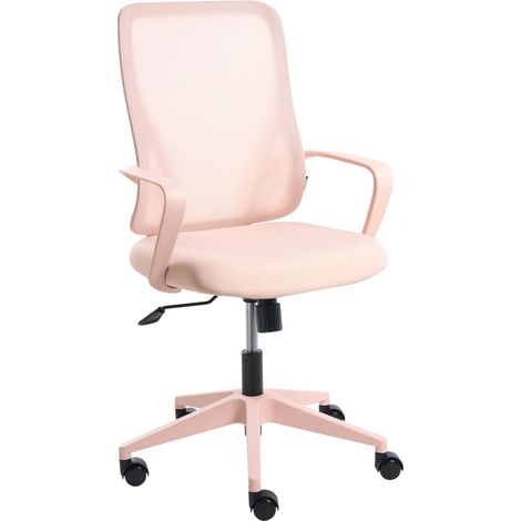 Office Chair Pastel Pink Fabric Mesh Upholstery Swivel Desk Computer Adjustable Seat Reclining Backrest LUMA