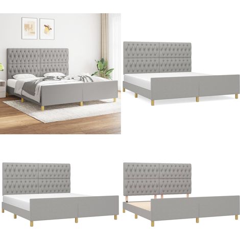 Cama sin colchón tela gris claro 180x200 cm - Cama con cabecero - Cama gris claro
