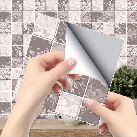Set di 6 piastrelle autoadesive con motivo floreale al curry (20 x 20 cm) - Piastrelle autoadesive per cucina, soggiorno, bagno e decorazione d'interni, in PVC autoadesivo (1/5)