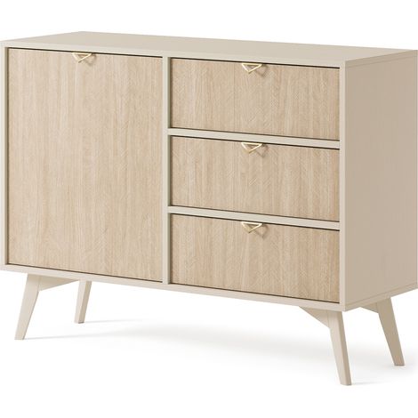 Kommode 106cm in beige, Front mit Fischgrätenmuster, FAREHAM-160 (1/5)