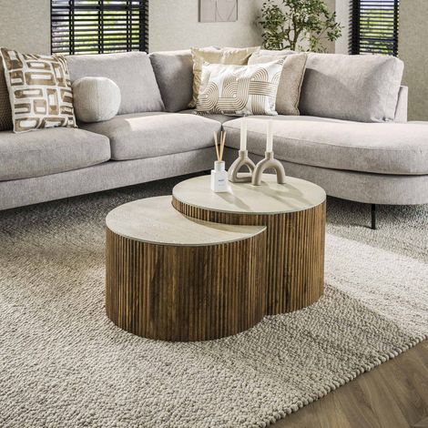Vento-Hemisphäre Couchtisch Set Ø60 Solid Mango Sand
