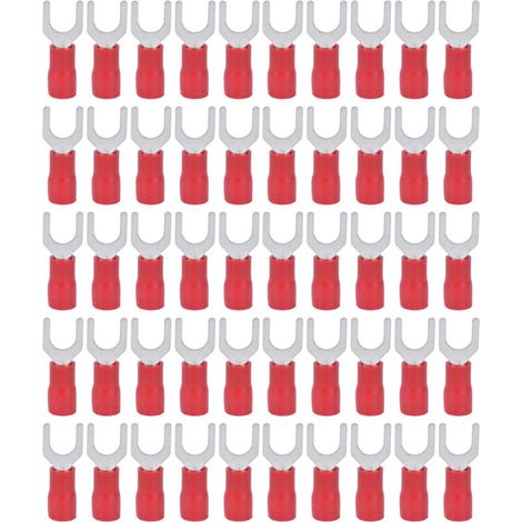 50 Pièces Embouts de Fourche Isolés 14‑12AWG, Connecteurs à sertir pour Câbles, Kit pour Équipements SV3.5‑6 Rouge (1/5)
