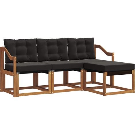 Set di divani da esterno con cuscino 4 pz Salotto da Giardino Naturale e Nero (1/5)