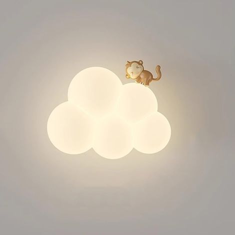 Applique da parete per camerette da bambina, applique a forma di nuvola per camerette, design con simpatici animali dei cartoni animati, paralume bianco latte, applique a LED dimmerabile
