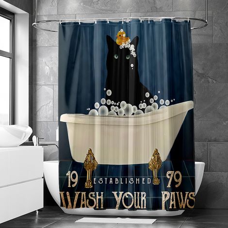 Rideau de douche motif chat et chien rétro artistique, rideau salle de bain imperméable, 90x180 cm (1/5)