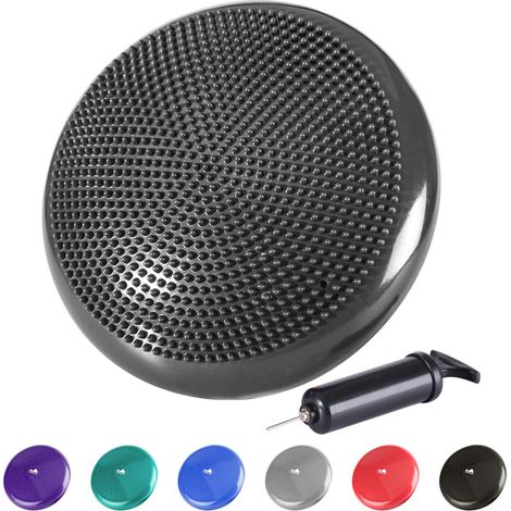MINKUROW Cuscini Di Seduta A Sfera Con Bottoni, Cuscini Ad Aria, Sedile Con Pompa Ad Aria, Cuscino Di Bilanciamento, Cuscino A Bottone, Rotondo Φ33cm. Sport (Nero) (1/5)