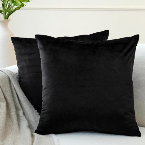 Housses de Coussin Velours, Set de 2 pièces (40x40 cm) - Noir, Doux et Moelleux, Lavable, Coussin décoratif carré pour canapé, Sofa, Chaise (1/4)