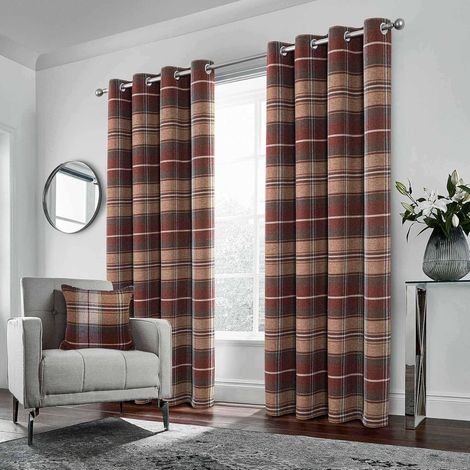 Checked Blackout Curtain, Double Thermal Insulated Curtains, Anti Cold and Heat with Eyelets for Living Room, Balcony and Bedroom, Red Brown, 140 x 260 cm, Pack of 2 (1/5)