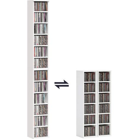 Ensemble de 2 étagères de rangement pour CD (204 cc), support tour Blu-ray avec étagères réglables, organiseur de bibliothèque, blanc (1/5)