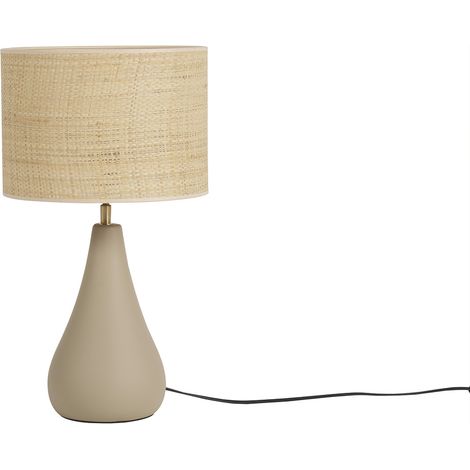 Lampada da tavolo color talpa in ceramica opaca e paralume in rafia H49 PYRUS (1/3)