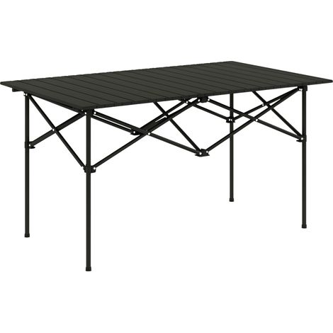 Table de camping / Table pliante à enroulement — Table d'extérieur en alliage d'aluminium pour 2 personnes — 95 x 55 cm — Noir