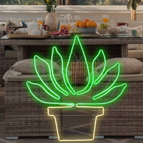 Lampe néon déco plante en pot 81x77 cm 672 leds blanc chaud / vert Lotti (1/5)