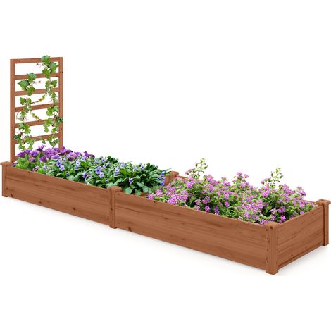 Jardinière avec Treillis en Bois avec Base Ouverte, 2 Bacs à Fleurs Extérieur pour Plante Grimpante, Lit de Jardin Surélevée, Marron (1/5)