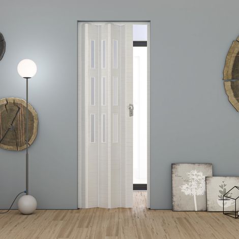 Porta a soffietto da interno in pvc 83x214 cm mod. Maya colore Palissandro Bianco con vetro Satinato