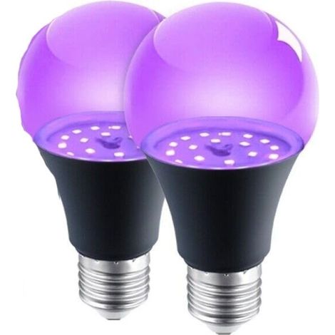 Lampe UV E27 à vis, culot transparent, 395 nm, 18 W, pour décoration d'ambiance fluorescente d'Halloween - Boîtier noir, 12 W - Lot de 2 (1/5)