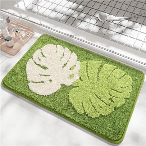 Tappetino da bagno antiscivolo - Zerbino antiscivolo in peluche con motivo a foglie - Assorbente e ad asciugatura rapida - Dimensioni 50x80 cm (1/5)