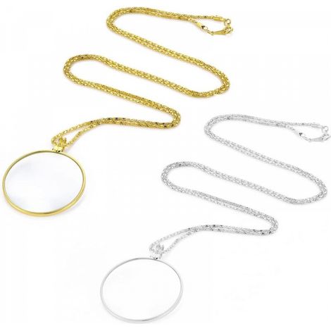 2 Pièces 5X Monocle Loupe Lunettes avec Alliage Collier Pendentif Chaîne pour Livres Journal Lecture Cosplay Accessoires (1/5)