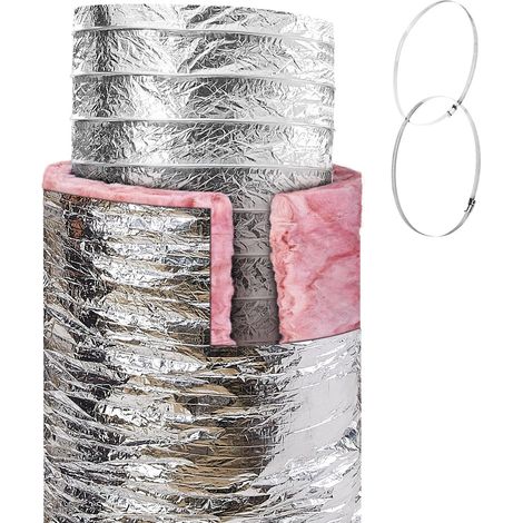Tuyau de séchage isolé 254mm, 7,62m avec 2 colliers, protection triple couche, résistance thermique R-6.0 pour ventilation et extraction. (1/5)