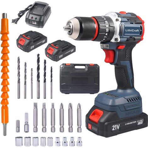 Perceuse Visseuse à Percussion sans Fil 21V sans Balais, 55Nm, Mandrin Auto-serrant en Métal 13mm, 2 Batteries 2.0Ah, 35+3 Réglages de Couple, avec Coffret (1/5)