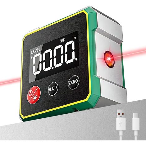 Détecteur d'angle numérique magnétique avec laser, outil de recherche d'angle magnétique puissant à 2 côtés avec écran LCD rechargeable par USB pour le travail du bois et la construction