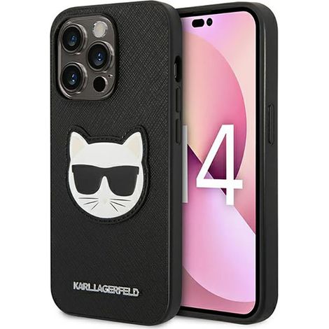 Karl Lagerfeld Saffiano Choupette Kopf-Patch-Hülle - iPhone 14 Pro Max Hülle (Schwarz) (1/5)