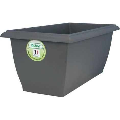 Jardinière rectangulaire 78,5x39x31,5 cm – Volume 64L – Plastique résistant au gel et UV – Coloris gris – Riviera (1/2)