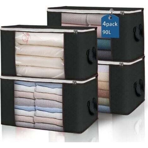 Sac De Rangement Pour Vêtements - 60 x 45 x 35 cm - 90 L - Respirant Pliable Avec Fermeture Éclair - 4 Pièces (1/5)